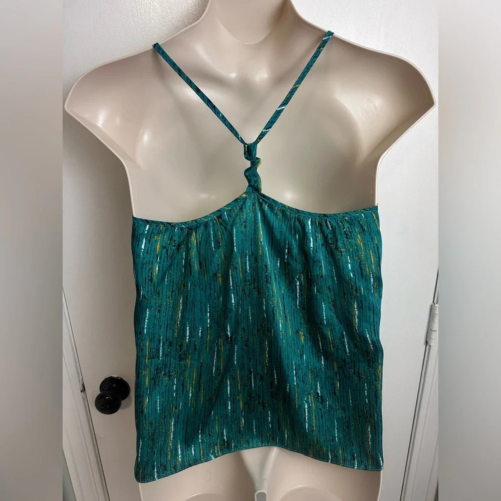 Apostrophe Green Ruffled Tank Top Large Petite Spaghetti Strap Lightweight 1221 - Picture 4 of 8